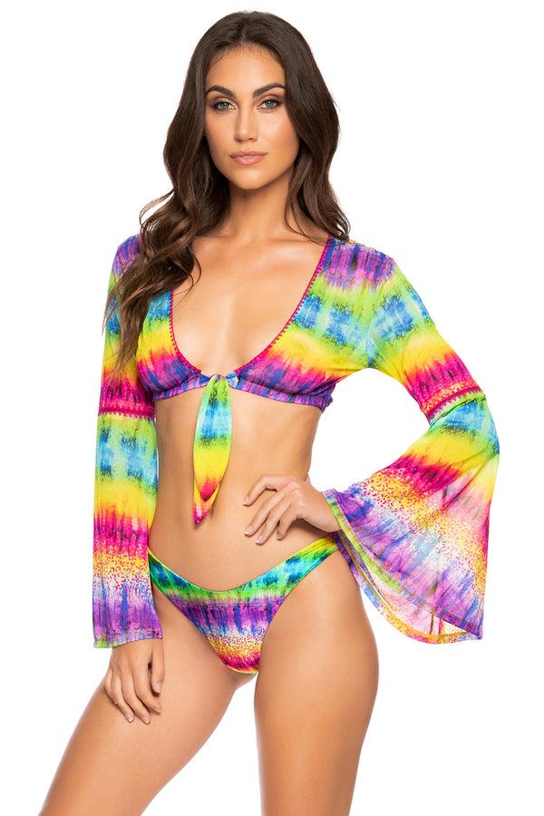Luli Fama Afterglow High Leg Bikini Bottom Bell-Sleeve Crop Top – Luli Fama