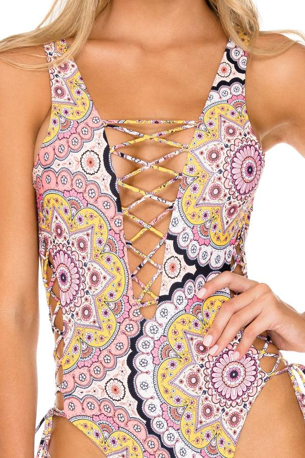 Luli Fama Alhambra Open Side One-Piece Bodysuit Swimwear - Coral – Luli Fama