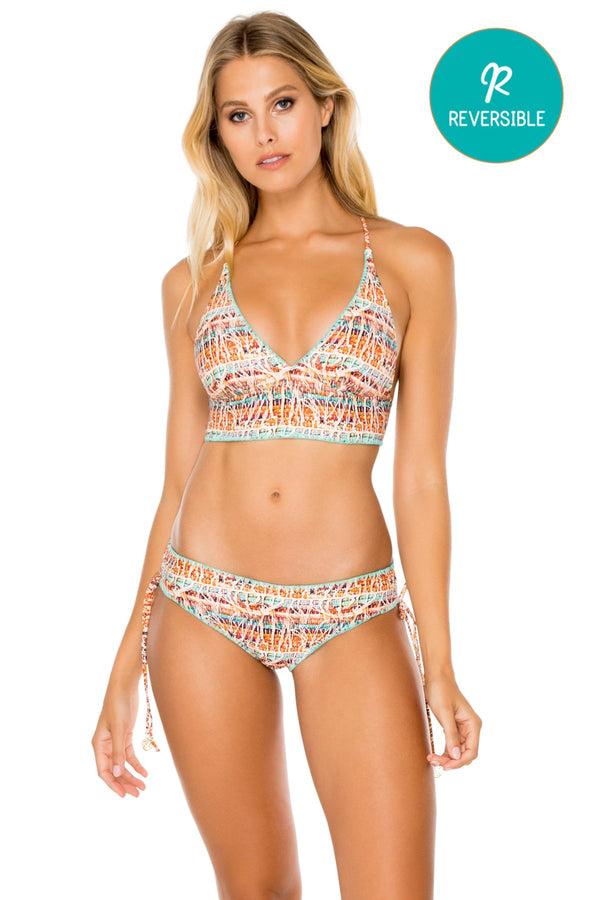 luli fama ALMERIA - Cross Back Bustier Top & Drawstring Side Full Bottom • Multi – Luli Fama