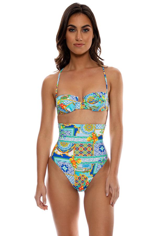 luli fama AMALFI - Sweetheart Balconette & High Waist Corset Bottom • Multicolor – Luli Fama