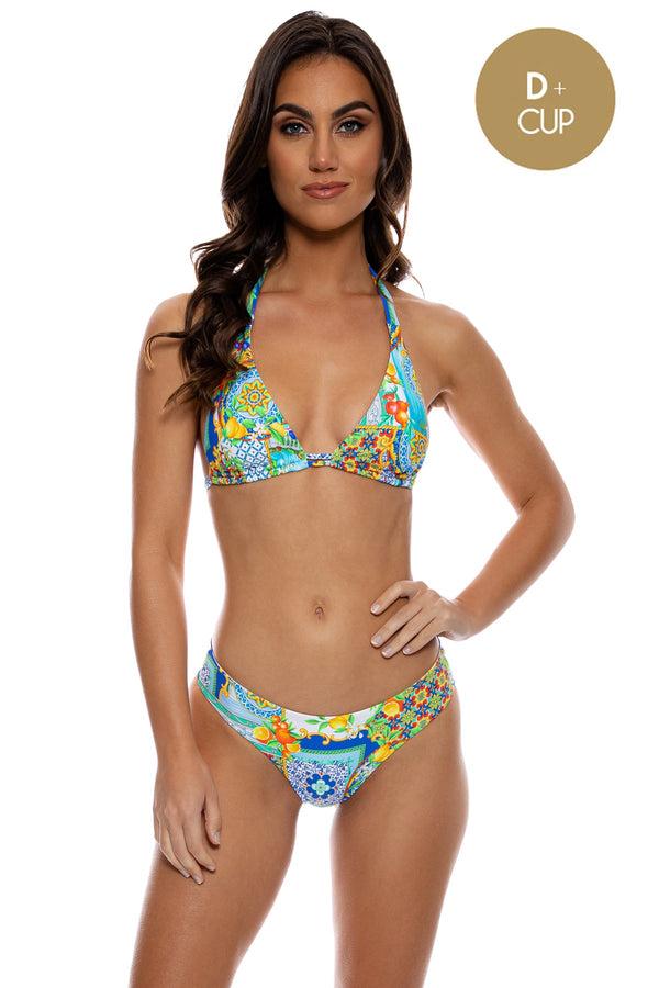 luli fama AMALFI - Triangle Halter Top & Seamless Full Ruched Back Bottom • Mult – Luli Fama