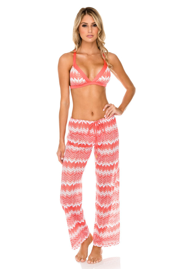 luli fama Amor y Miel Halter Bikini Top & Beach Pant - Coral Pink – Luli Fama