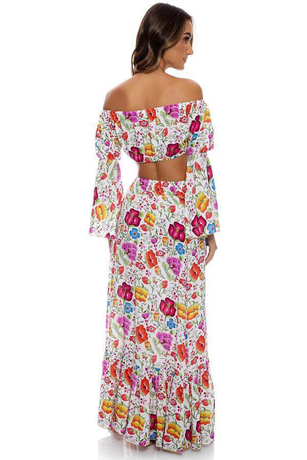 Luli Fama AMOR Y PLAYA - Off The Shoulder Flre Sleeve Top & Ruffle Hem Maxi Skir – Luli Fama