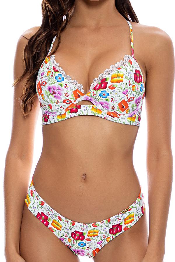 Luli Fama AMOR Y PLAYA - Underwire Top & Seamless Wavy Ruched Back Bottom • Whit – Luli Fama