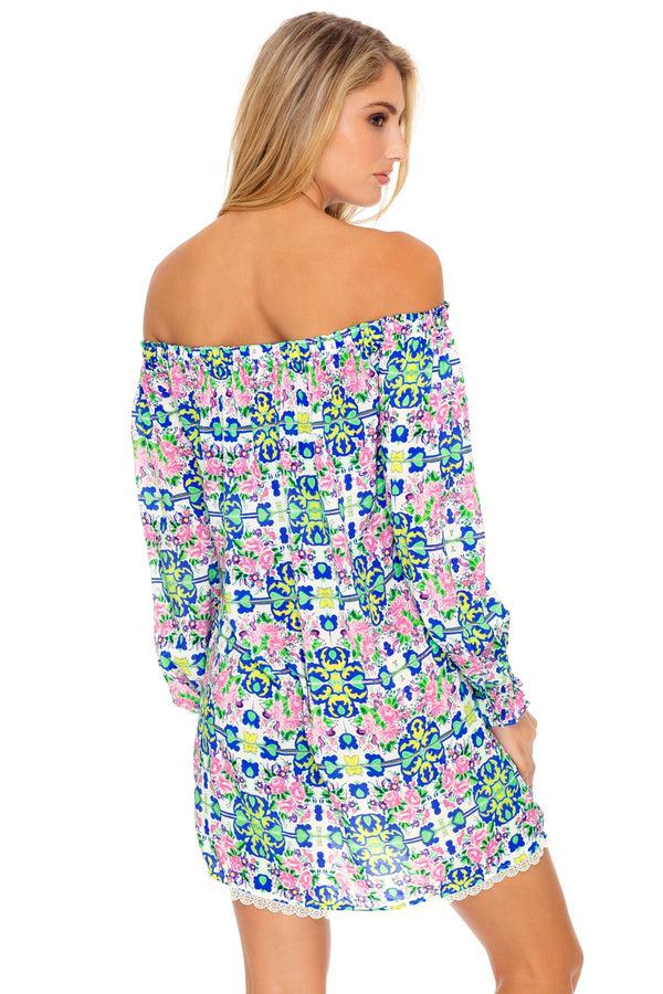 Luli Fama Angel Face Cuffed Bell Sleeve Dress - Multicolor Print – Luli Fama