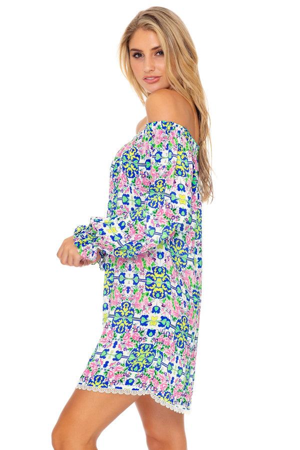 Luli Fama Angel Face Cuffed Bell Sleeve Dress - Multicolor Print – Luli Fama