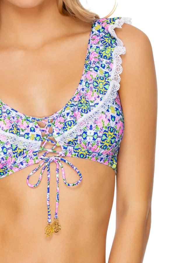 Luli Fama ANGEL FACE - Laced Up Ruffle Bralette & Moderate Bottom • Multicolor – Luli Fama