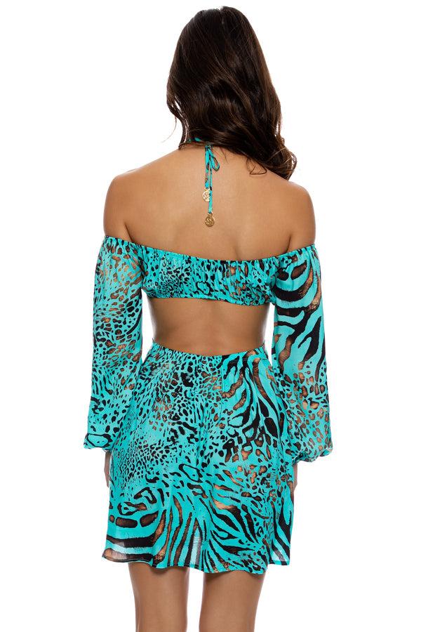 Luli Fama ANIMALE - Long Sleeve Cut Out Short Dress • Aqua – Luli Fama