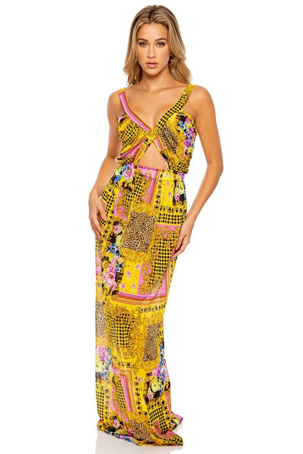 luli fama BACK IN TIME - Timeless Cut Out Long Dress • Multicolor – Luli Fama