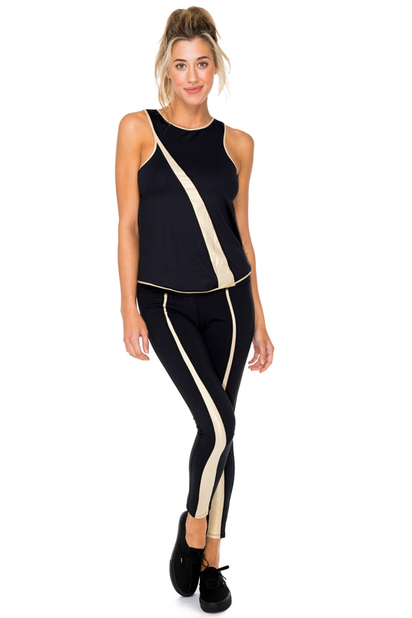 luli fama BARACOA - Gold Mesh Racerback Tank Top & Gold Cut Out Legging • Black – Luli Fama