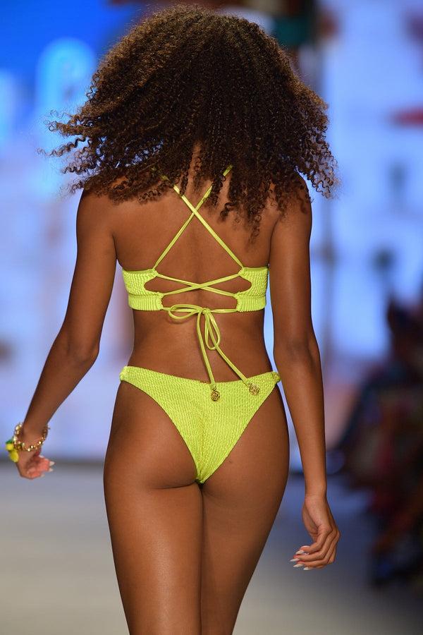 Luli Fama BELLA - Underwire Top & High Leg Brazilian Bottom • Shiny Neon Yellow – Luli Fama