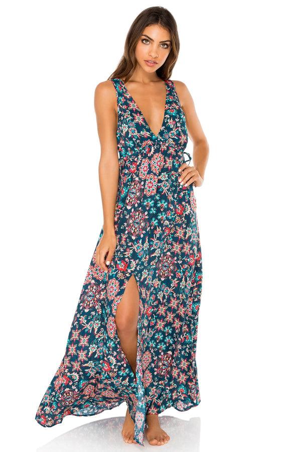 luli fama CORDOBA - V Neck Long Dress • Multicolor – Luli Fama