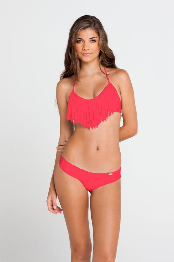 luli fama Cosita Buena Fringe Bikini Top & Wavy Brazilian Bottom - Red – Luli Fama