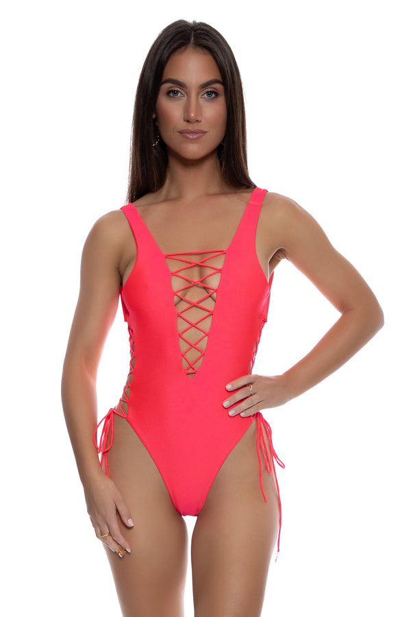 luli fama COSITA BUENA - Open Side One Piece Bodysuit • Bombshell Red – Luli Fama