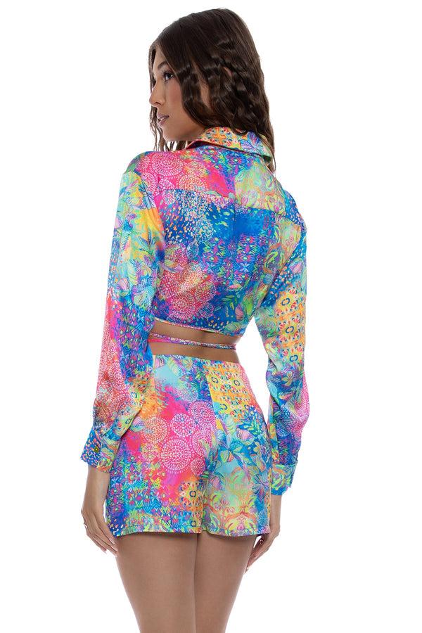 Luli Fama DECO GARDENS - Collared Wrap Crop Top & Skort • Multicolor – Luli Fama