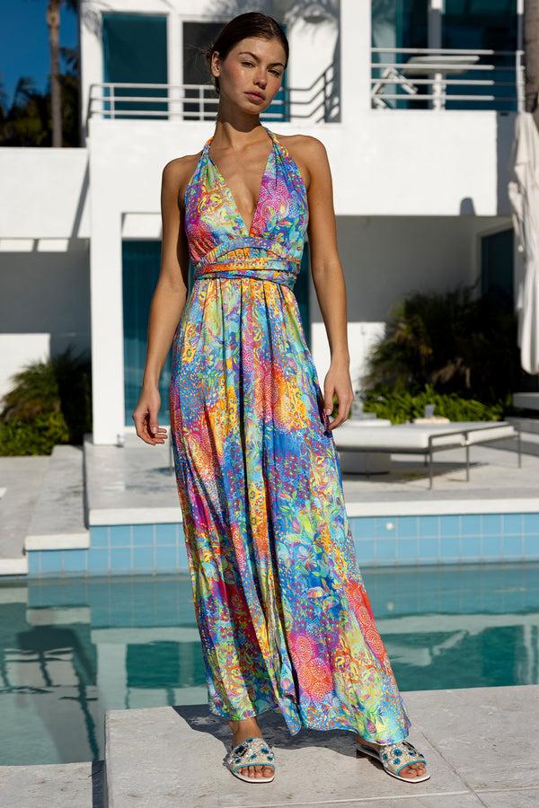 luli fama DECO GARDENS - Convertible Maxi Dress • Multicolor – Luli Fama