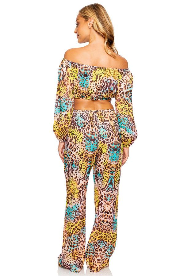 Luli Fama Diosa Salvaje Multicolor Crop Top And Flare Bottom Pants – Luli Fama