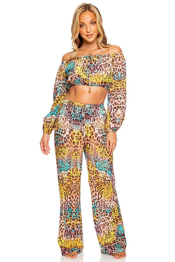 luli fama Diosa Salvaje Multicolor Crop Top and Flare Bottom Pants – Luli Fama