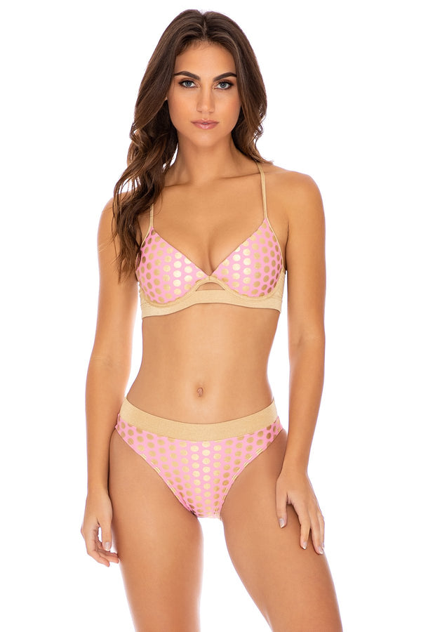 luli fama Dotted Delight - Underwire Top & High Leg Bottom - Pink – Luli Fama