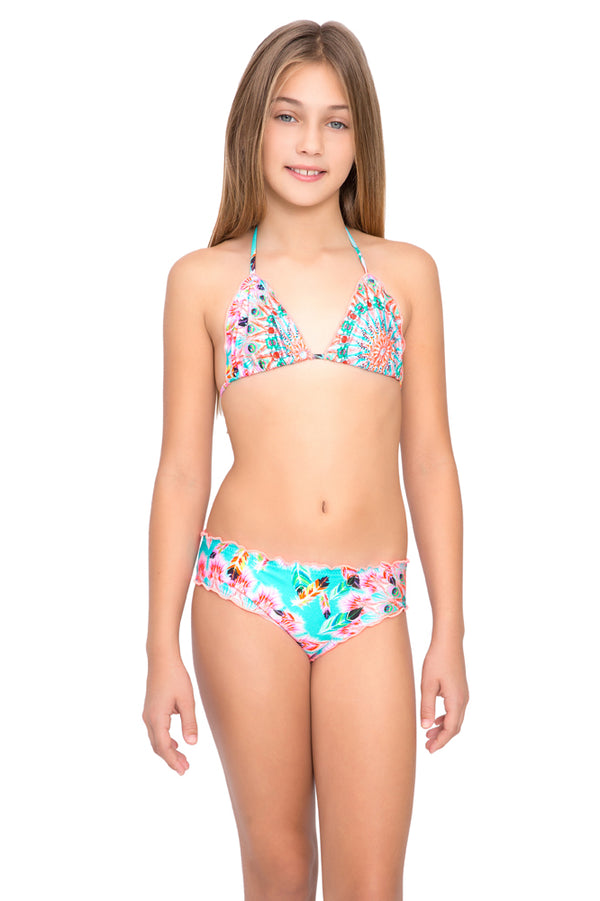 luli fama DREAM CATCHER - Wavey Triangle Top Ruched Back Bikini • Multicolor – Luli Fama