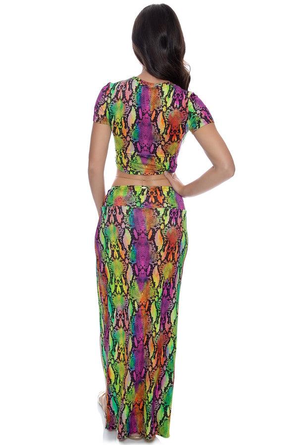 Luli Fama ELECTRIC SKIN - Crop Top & Twist Front Skirt • Multi Neon – Luli Fama