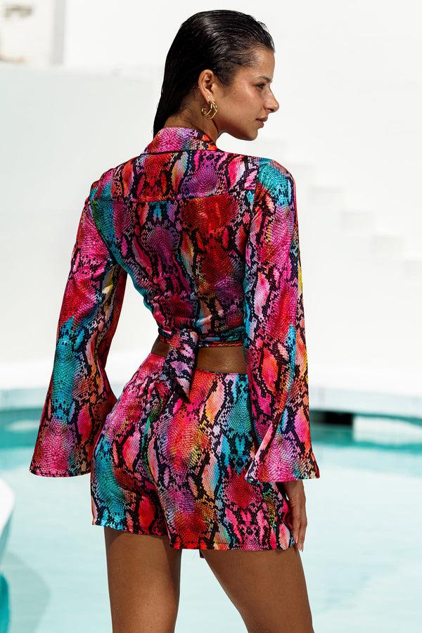 Luli Fama ELECTRIC SKIN - Cropped Tie Shirt & Skort • Multicolor – Luli Fama
