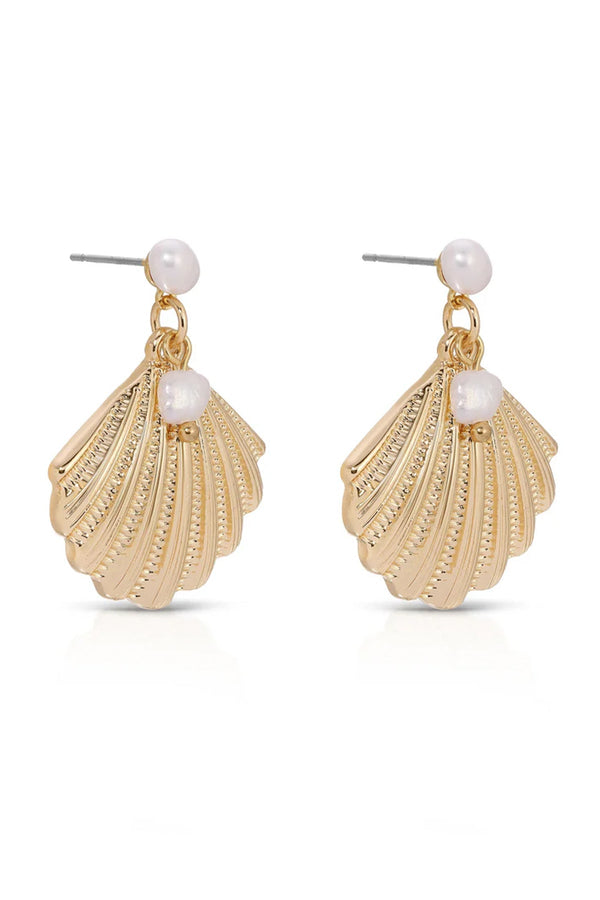 Luli Fama ETTIKA - Scallop Shell And Pearl Earrings • Gold – Luli Fama