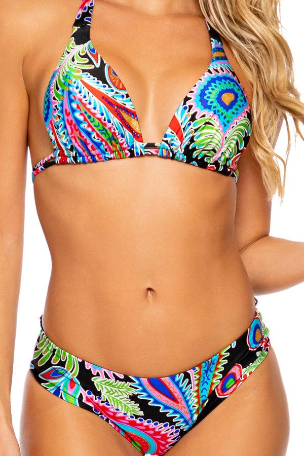 Luli Fama FEATHER LOVE - Triangle Halter Top & Seamless Full Ruched Back Bottom – Luli Fama