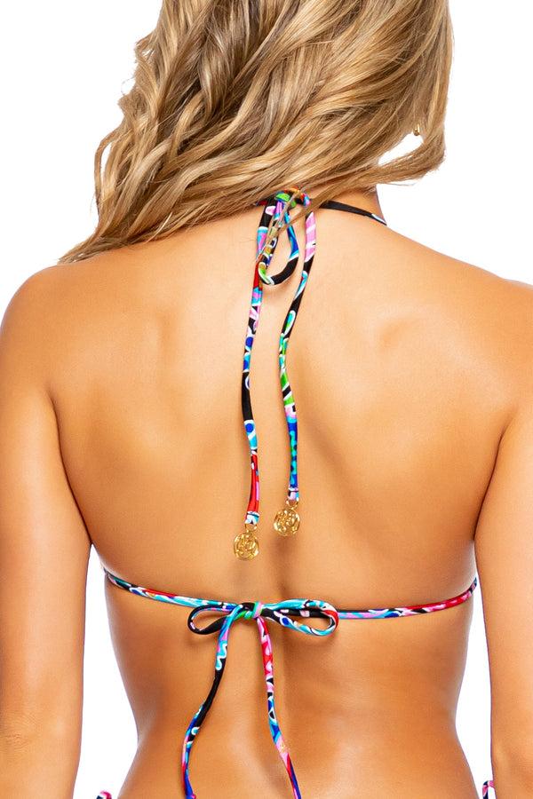 Luli Fama FEATHER LOVE - Triangle Top & High Leg Brazilian Bottom • Multicolor C – Luli Fama