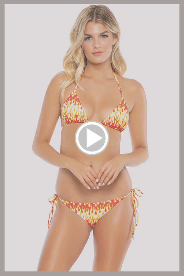 Luli Fama Flame Of Love Ruched Back Bikini Bottom Triangle Top – Luli Fama