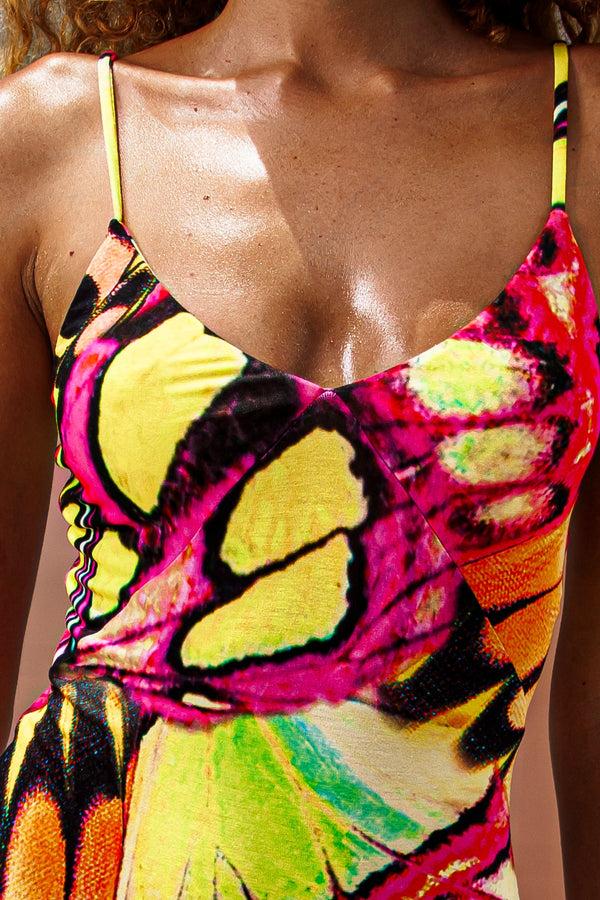 Luli Fama FLUTTER - Fitted Side Slit Maxi Dress • Multicolor – Luli Fama