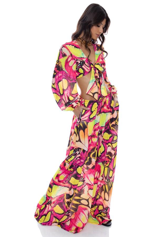 Luli Fama FLUTTER - Multiway Tie Crop & Palazzo Pant • Multicolor – Luli Fama