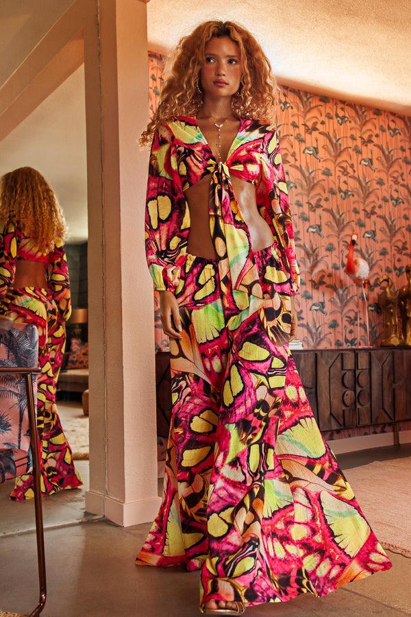 Luli Fama FLUTTER - Multiway Tie Crop & Palazzo Pant • Multicolor – Luli Fama