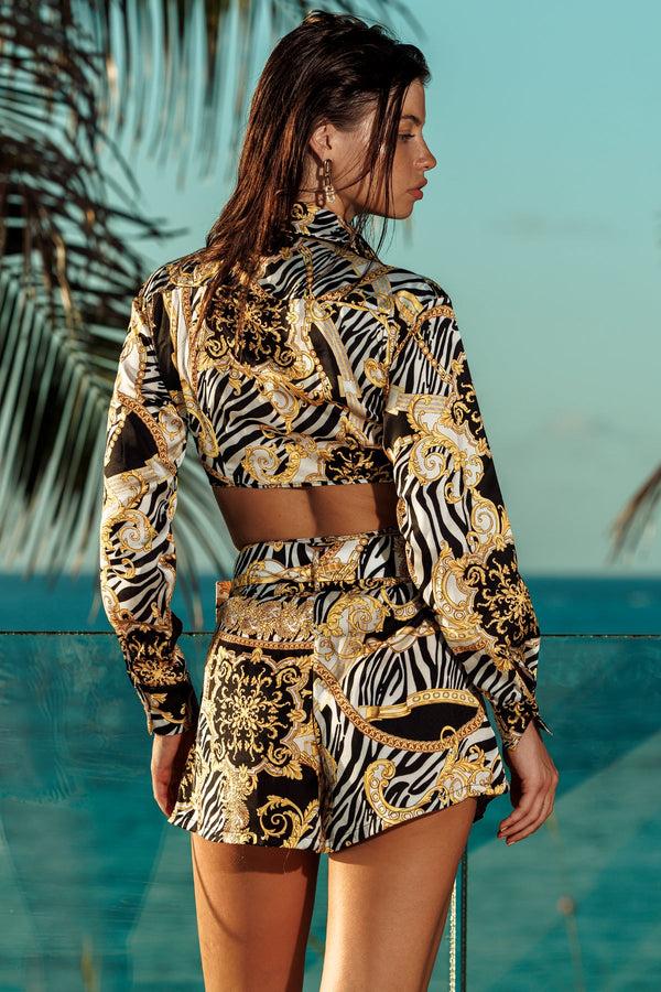 Luli Fama GODDESS VIBES Collard Crop Top & Belted Short – Luli Fama