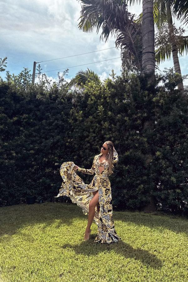 Luli Fama GODDESS VIBES Long Sleeve Maxi Dress - Multicolor – Luli Fama