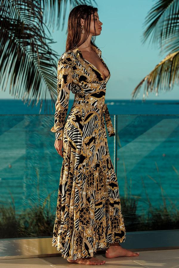 Luli Fama GODDESS VIBES Long Sleeve Maxi Dress - Multicolor – Luli Fama