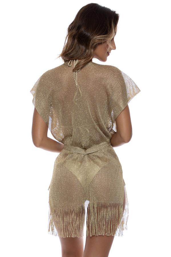 Luli Fama Golden Queen Open-Front Short Caftan - Gold - Luli Fama