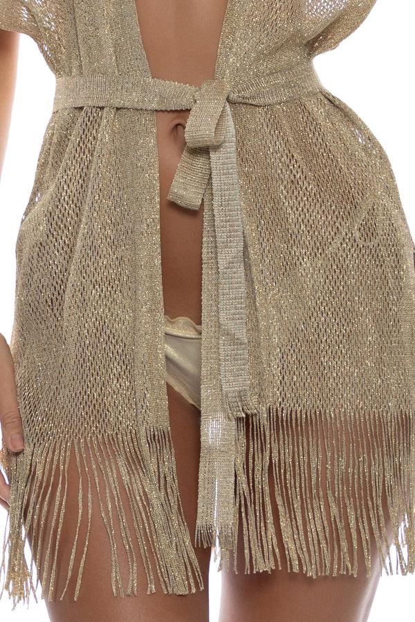 Luli Fama Golden Queen Open-Front Short Caftan - Gold - Luli Fama