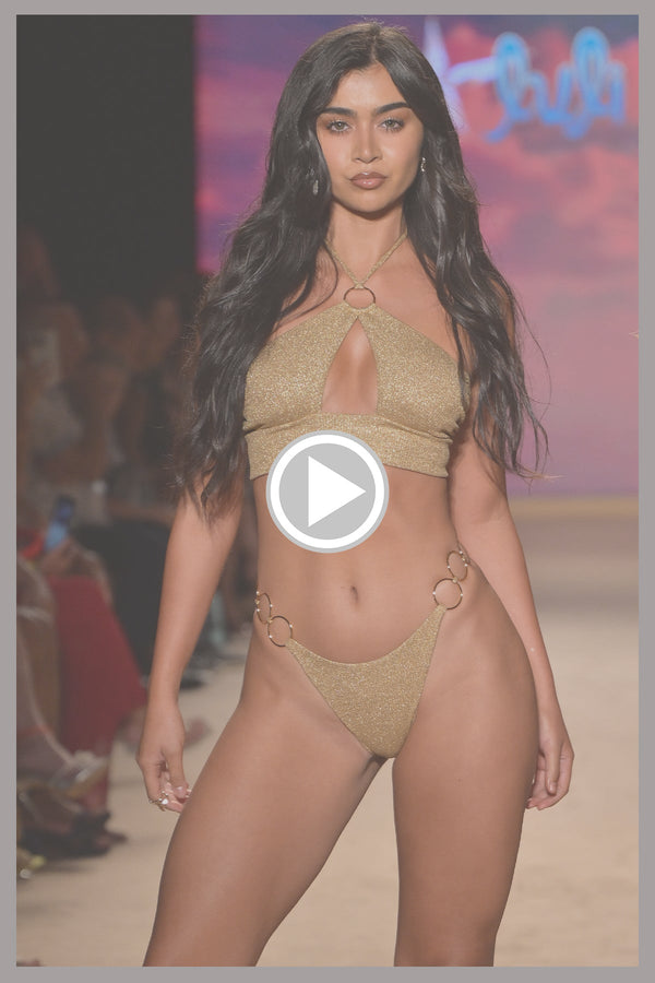 Luli Fama GOLDEN SUNSET - Ring Halter Peek-a-boo Top & Ring Brazilian Bottom • G – Luli Fama