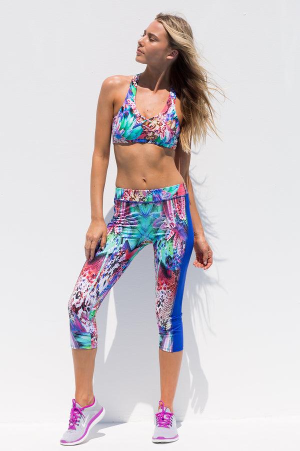 Luli Fama GORGEOUS CHAOS - Lacefront Sports Bra & Mesh Sides Capri Legging • Mul – Luli Fama