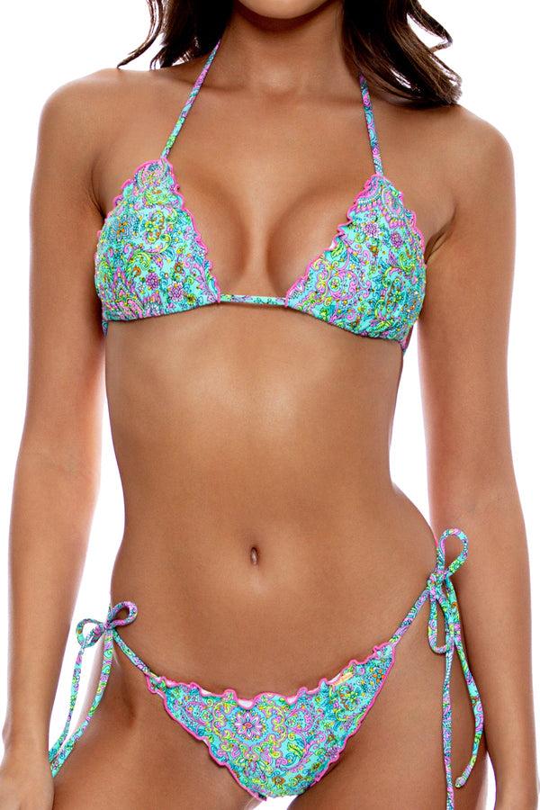 Luli Fama GROOVY LULI - Wavy Triangle Top & Wavy Ruched Back Tie Side Bottom • M – Luli Fama