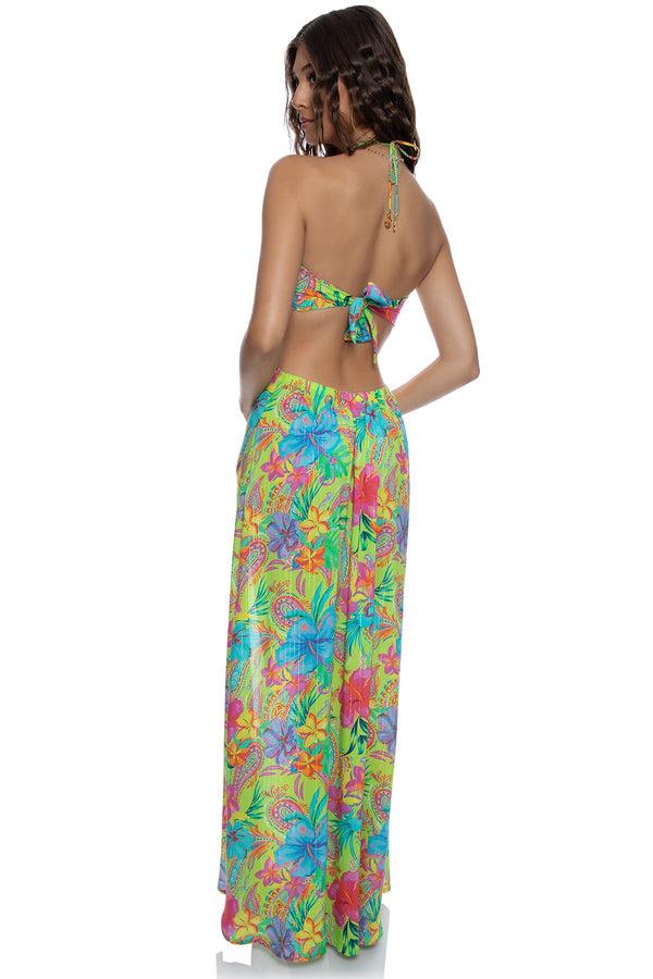 Luli Fama HIBISCUS DREAM - Bandeau Keyhole Long Dress • Multicolor – Luli Fama