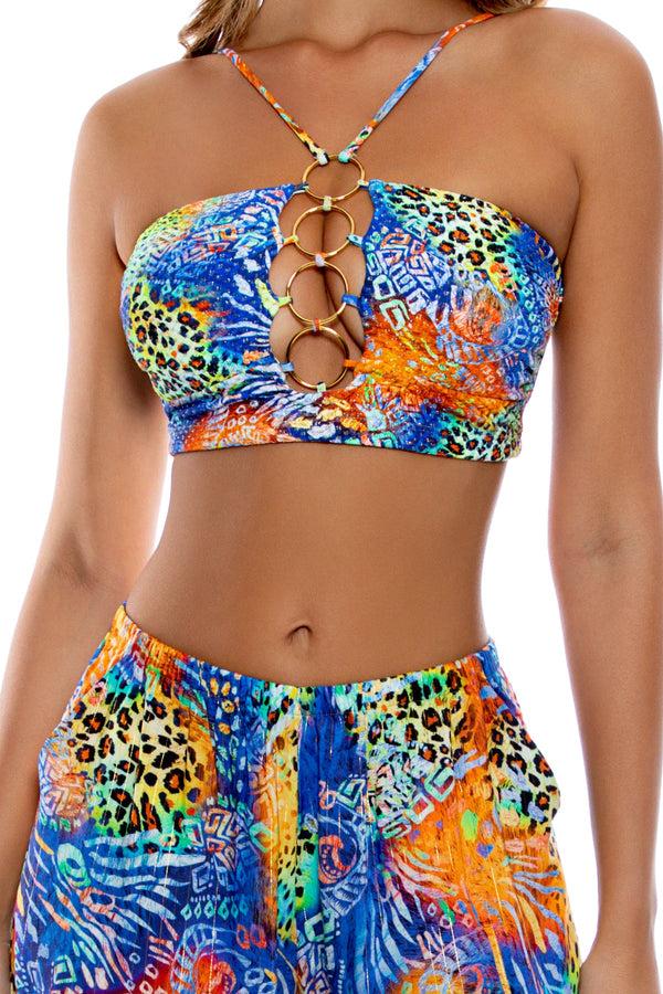 Luli Fama ISLA SALVAJE - Halter Ring Tube Top & Open Sides Wide Leg Pant • Multi – Luli Fama