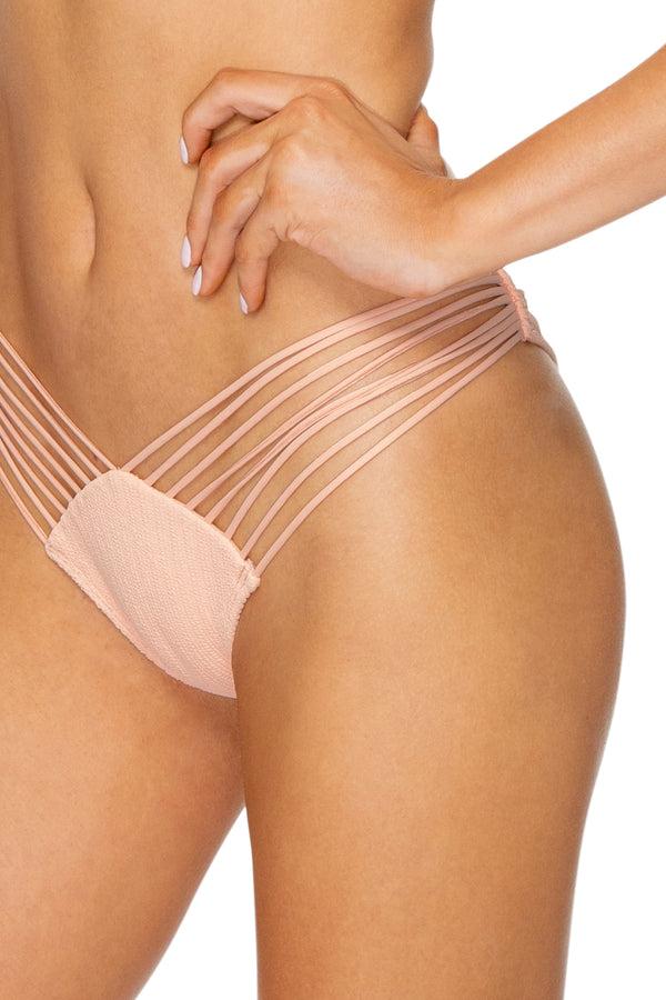 Luli Fama JAGGED BOMBSHELL - Cross Back Bustier Top & Strappy Brazilian Ruched B – Luli Fama