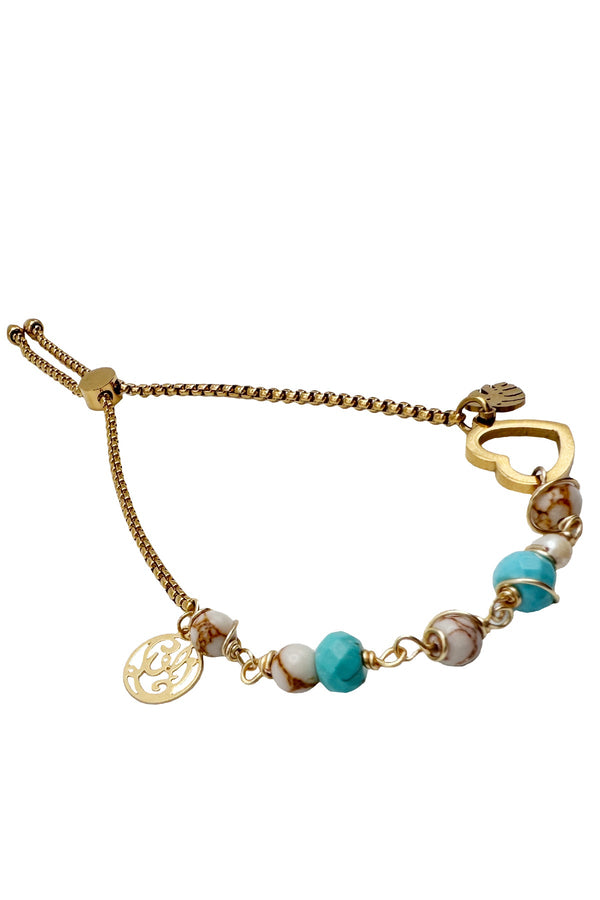 Luli Fama JEWELRY - Howlite And Pearl Beaded Anklet • Gold – Luli Fama