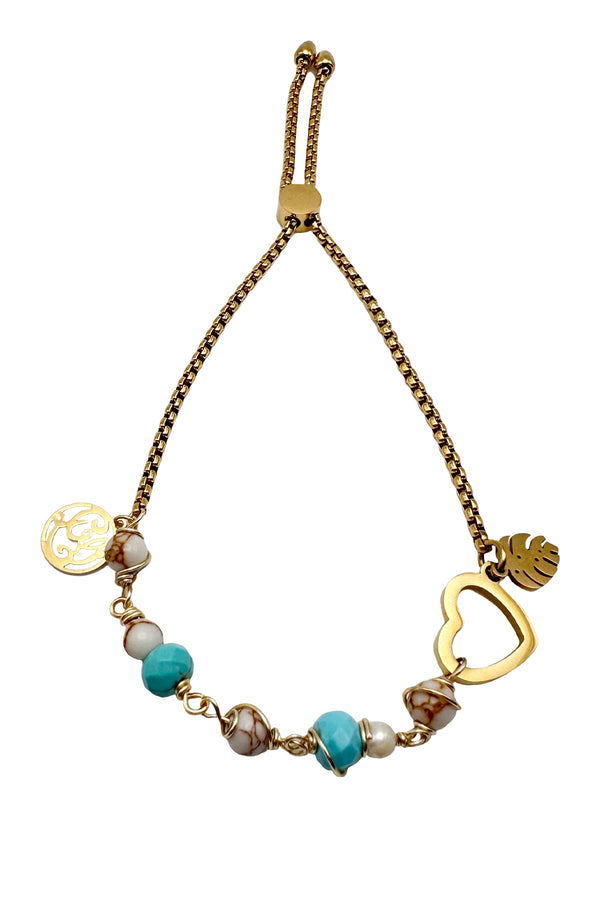 luli fama JEWELRY - Howlite And Pearl Beaded Anklet • Gold – Luli Fama