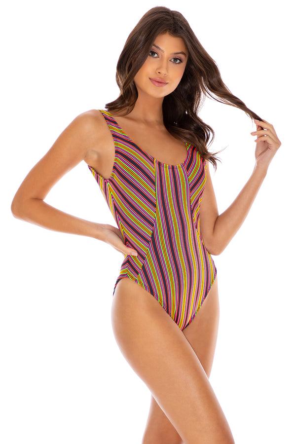 Luli Fama Jungle Glow Neon Striped One-Piece Bathing Suit – Luli Fama