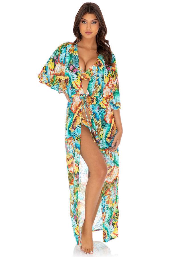 luli fama Just Wing It Long Open Tunic Swim Cover-Up - Luli Fama