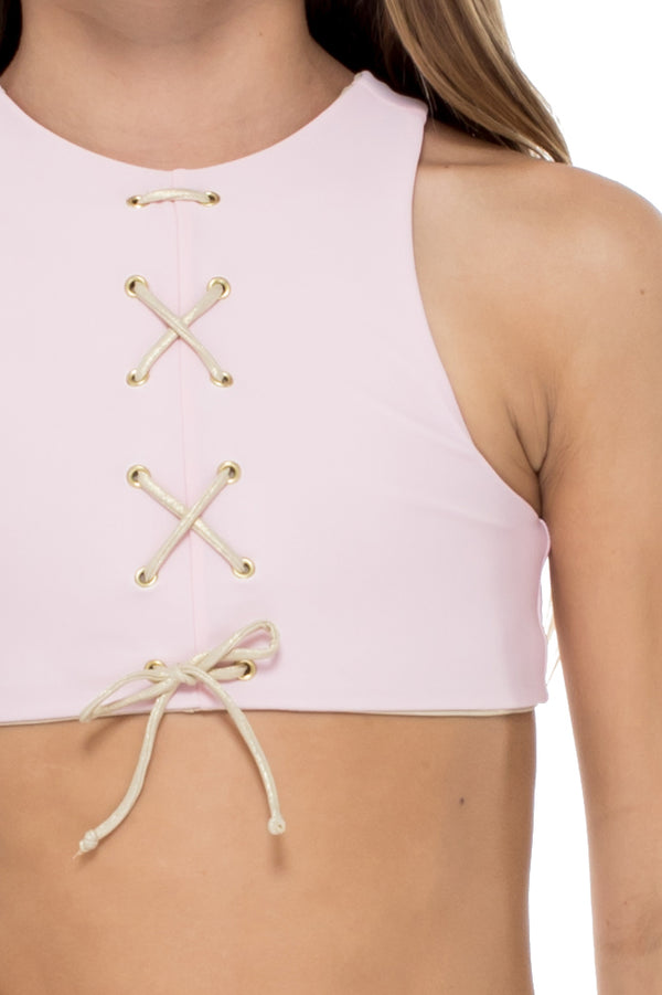 Luli Fama LA CORREDERA - Eyelets Lace Up High Neck Top Bikini • Niña – Luli Fama