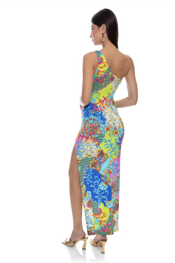 Luli Fama LA COSTA Asymmetrical Cut Out Maxi Dress - Multicolor – Luli Fama